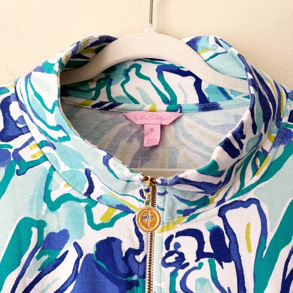 Lilly Pulitzer | Reagan Full Zip Jacket Pool Blue Green Stay Cool Pockets XL - Picture 4 of 8